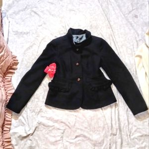 J crew black ruffled wool coat small